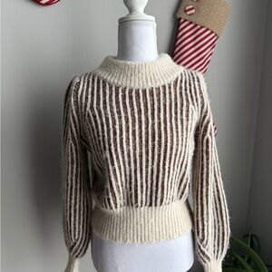 HYFVE Cream and Brown Striped Sweater